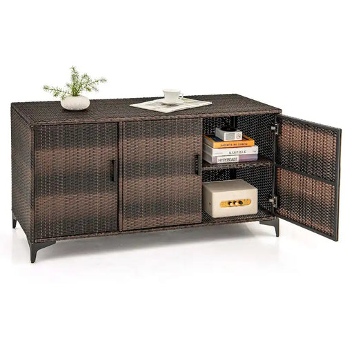 84 Gallon 3-Door Patio Wicker Storage Cabinet Deck Box with - See Details