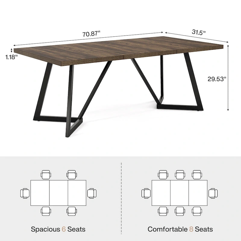 70.86-Inch Large Dining Table for 6-8, Modern Dining Room Table