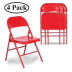 Folding Chairs Set of 4 Metal Frame Steel Seat with Triple Braced