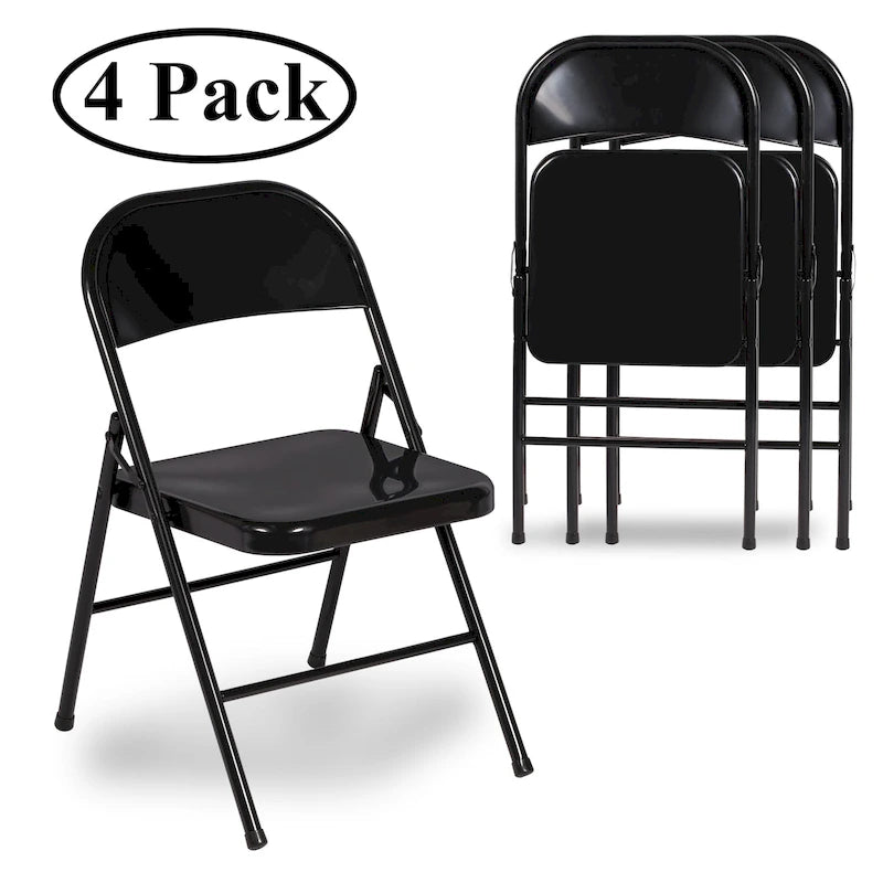 Folding Chairs Set of 4 Metal Frame Steel Seat with Triple Braced