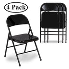 Folding Chairs Set of 4 Metal Frame Steel Seat with Triple Braced