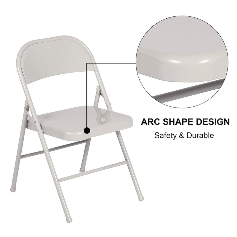 Folding Chairs Set of 4 Metal Frame Steel Seat with Triple Braced