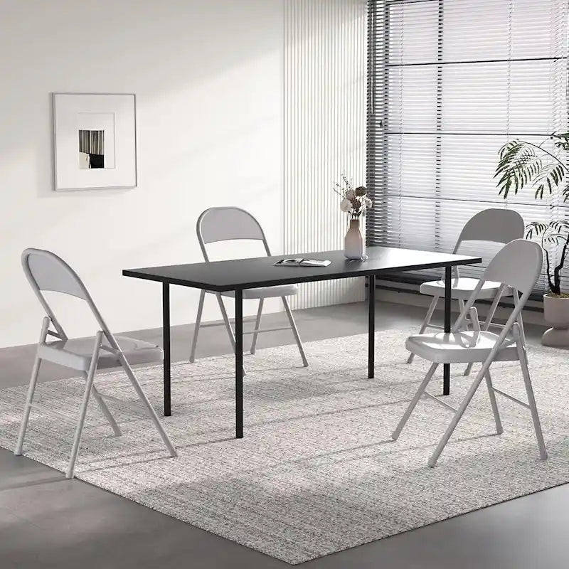 Folding Chairs Set of 4 Metal Frame Steel Seat with Triple Braced