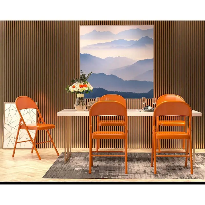 Folding Chairs Set of 4 Metal Frame Steel Seat with Triple Braced