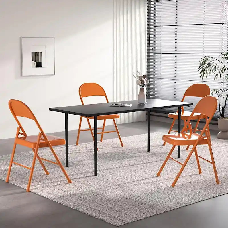 Folding Chairs Set of 4 Metal Frame Steel Seat with Triple Braced
