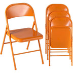 Folding Chairs Set of 4 Metal Frame Steel Seat with Triple Braced