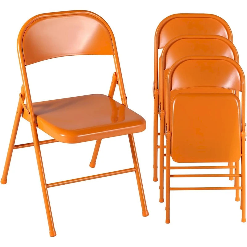 Folding Chairs Set of 4 Metal Frame Steel Seat with Triple Braced