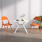 Folding Chairs Set of 4 Metal Frame Steel Seat with Triple Braced