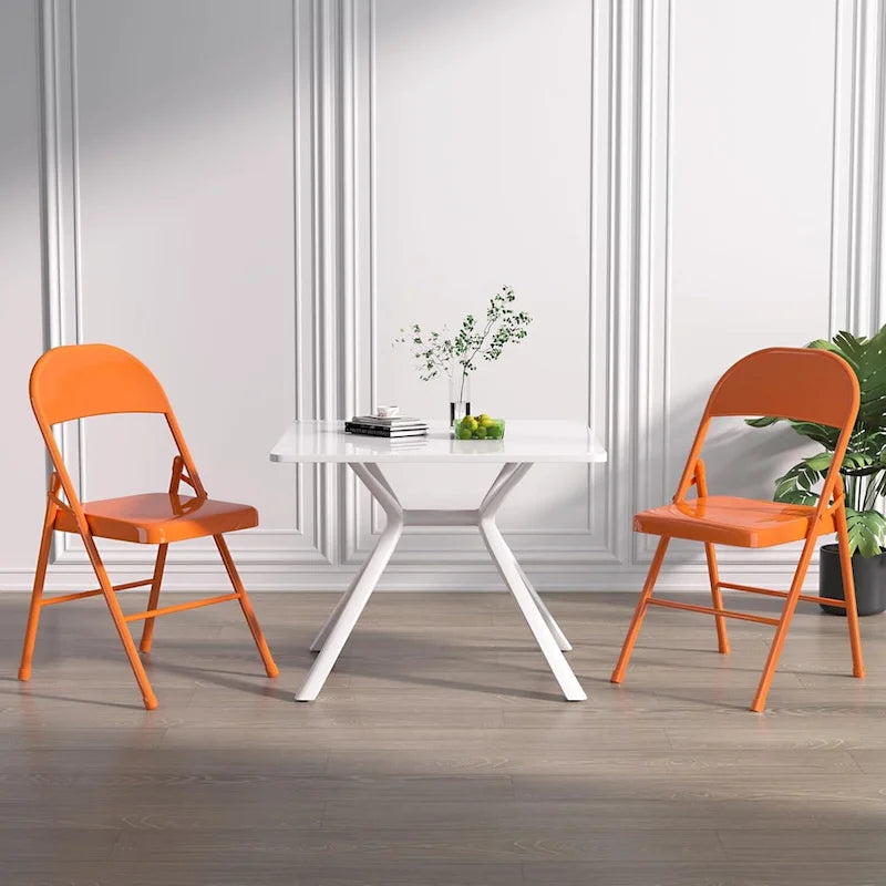 Folding Chairs Set of 4 Metal Frame Steel Seat with Triple Braced