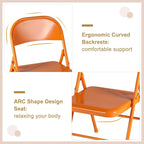Folding Chairs Set of 4 Metal Frame Steel Seat with Triple Braced