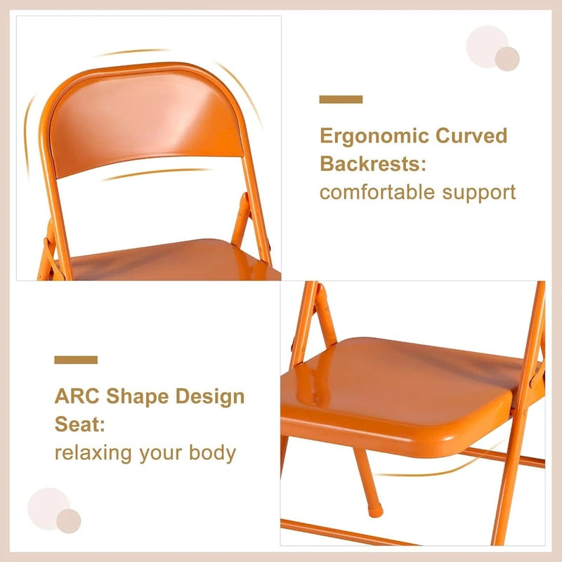 Folding Chairs Set of 4 Metal Frame Steel Seat with Triple Braced