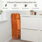 Folding Chairs Set of 4 Metal Frame Steel Seat with Triple Braced