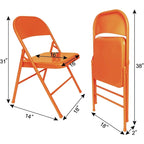 Folding Chairs Set of 4 Metal Frame Steel Seat with Triple Braced