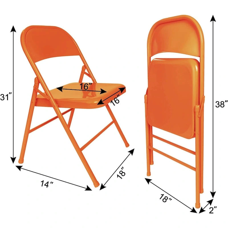 Folding Chairs Set of 4 Metal Frame Steel Seat with Triple Braced
