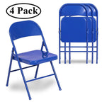 Folding Chairs Set of 4 Metal Frame Steel Seat with Triple Braced