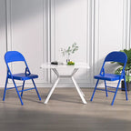 Folding Chairs Set of 4 Metal Frame Steel Seat with Triple Braced