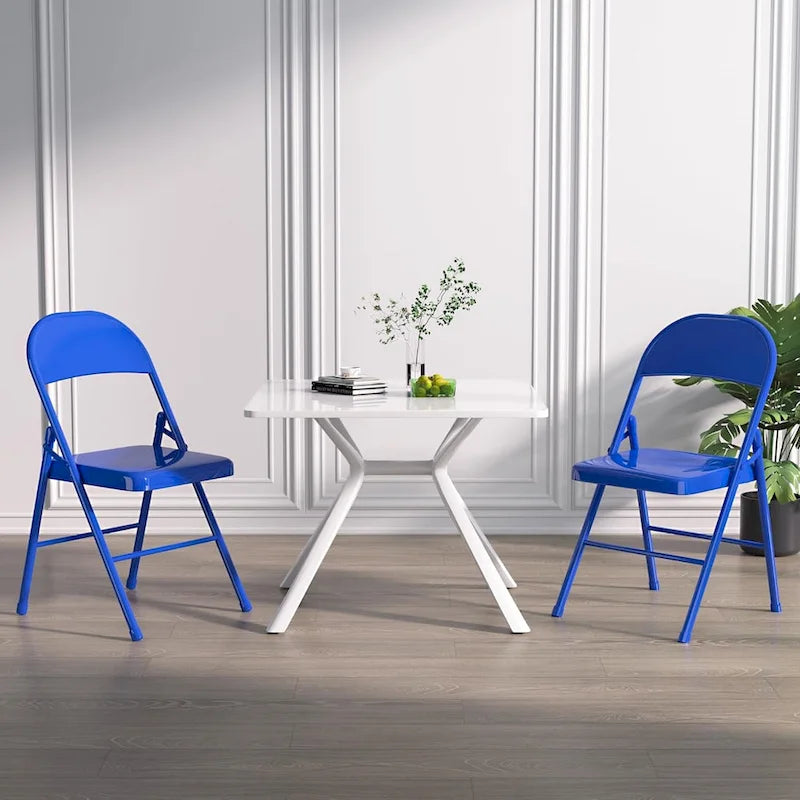 Folding Chairs Set of 4 Metal Frame Steel Seat with Triple Braced