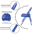 Folding Chairs Set of 4 Metal Frame Steel Seat with Triple Braced