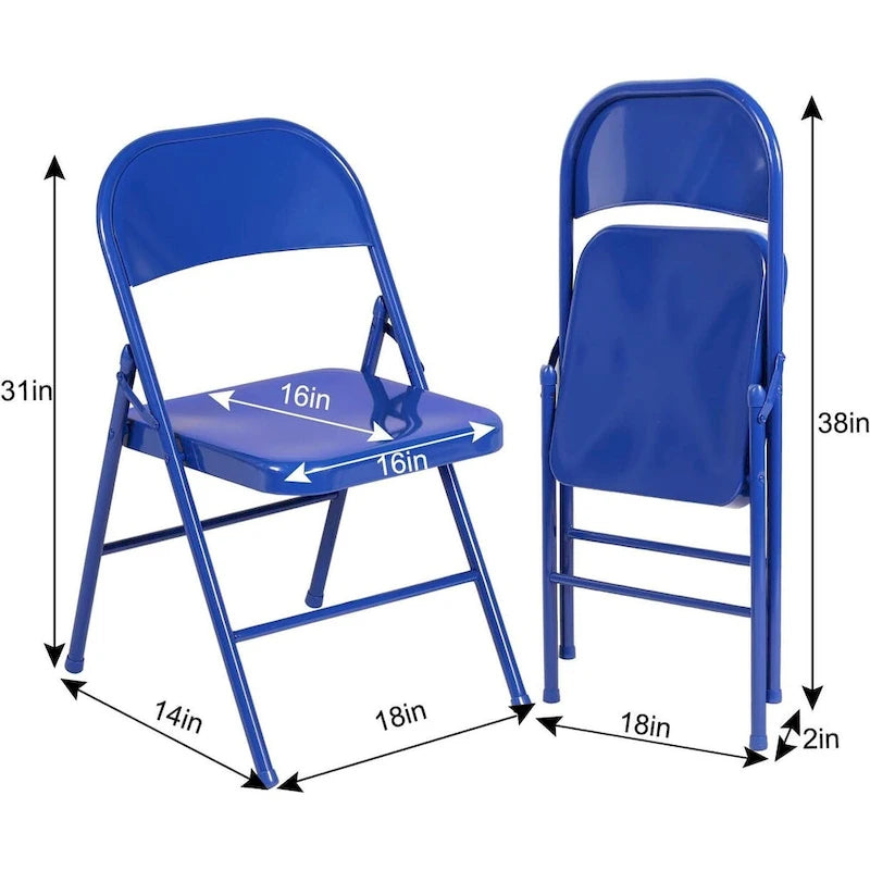 Folding Chairs Set of 4 Metal Frame Steel Seat with Triple Braced