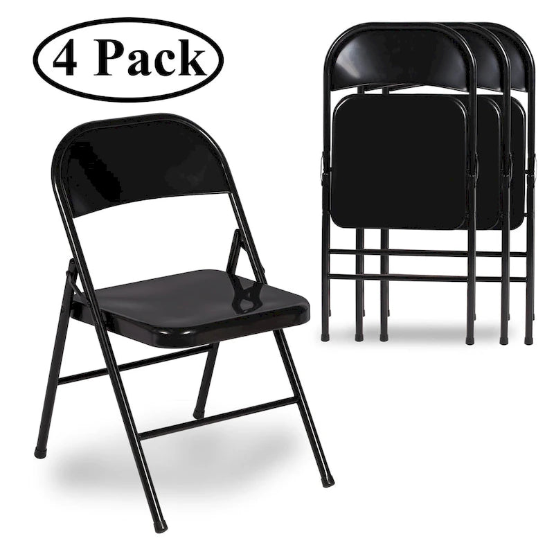 Folding Chairs Set of 4 Metal Frame Steel Seat with Triple Braced