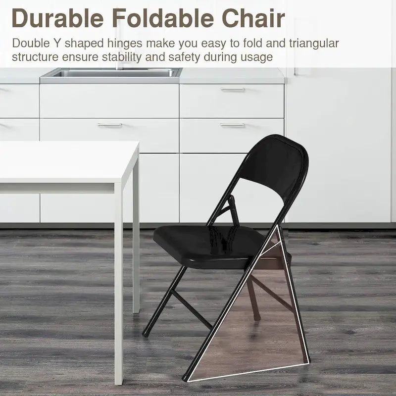 Folding Chairs Set of 4 Metal Frame Steel Seat with Triple Braced