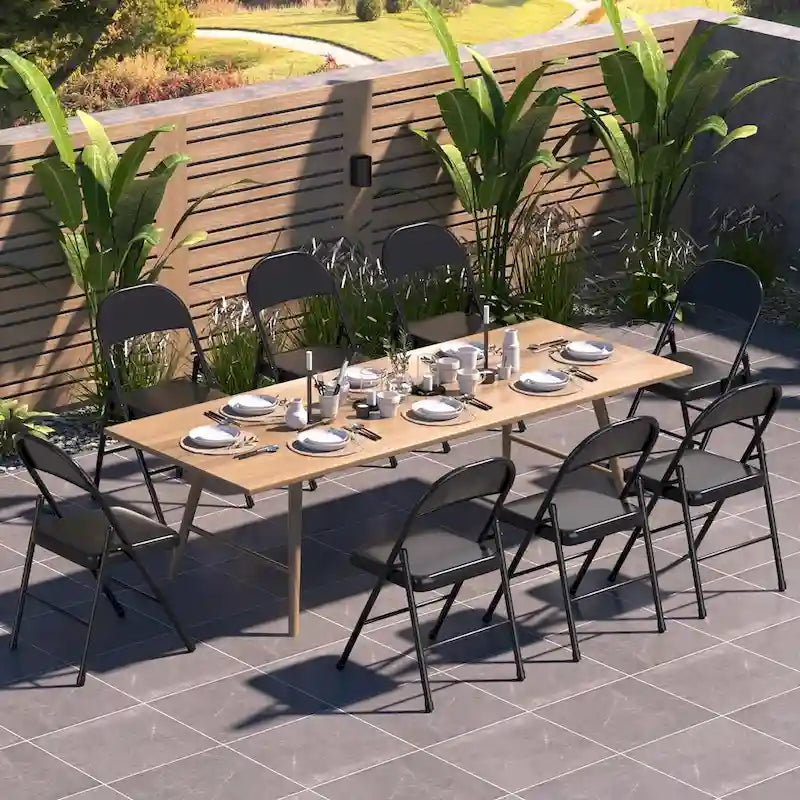 Folding Chairs Set of 4 Metal Frame Steel Seat with Triple Braced