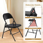 Folding Chairs Set of 4 Metal Frame Steel Seat with Triple Braced