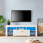 White 51.22 TV Stand with LED Lights and Toughened Glass Shelf for TVs Up to 55