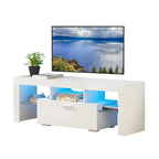 White 51.22 TV Stand with LED Lights and Toughened Glass Shelf for TVs Up to 55
