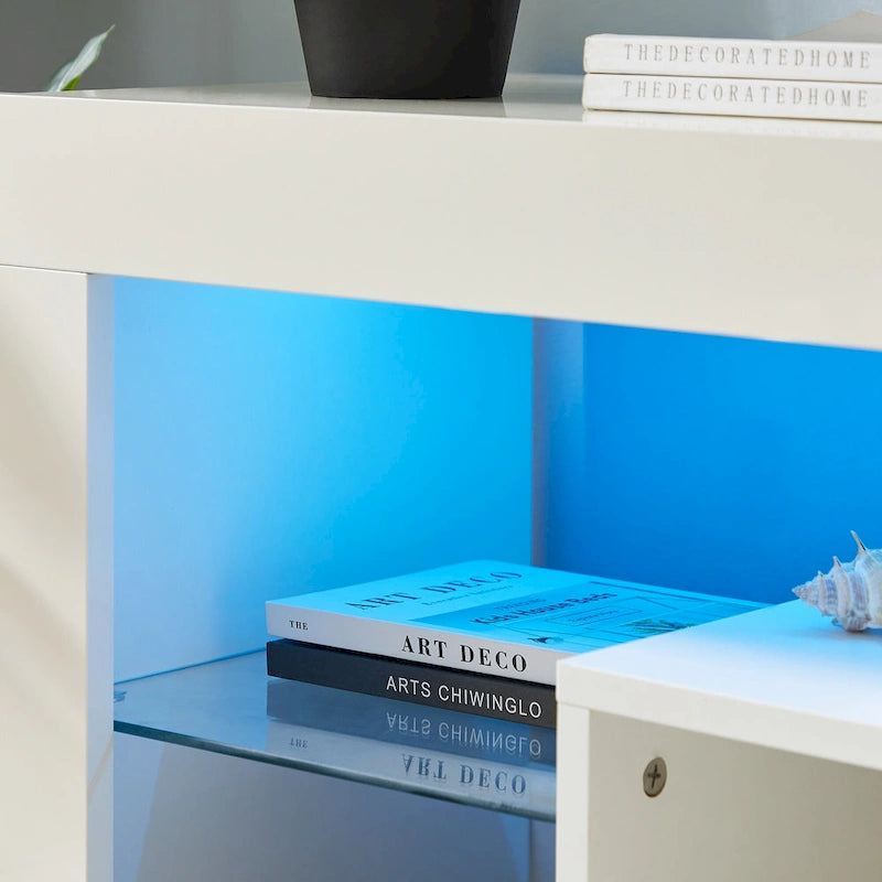 White 51.22 TV Stand with LED Lights and Toughened Glass Shelf for TVs Up to 55