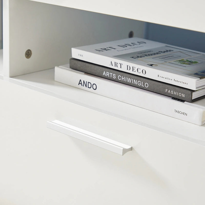 White 51.22 TV Stand with LED Lights and Toughened Glass Shelf for TVs Up to 55