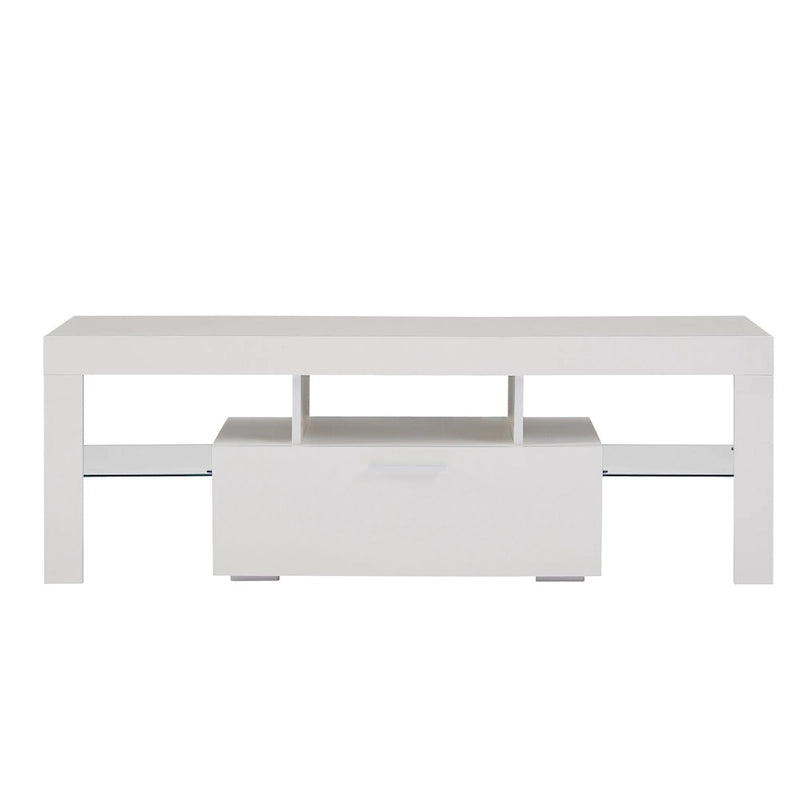 White 51.22 TV Stand with LED Lights and Toughened Glass Shelf for TVs Up to 55