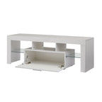 White 51.22 TV Stand with LED Lights and Toughened Glass Shelf for TVs Up to 55