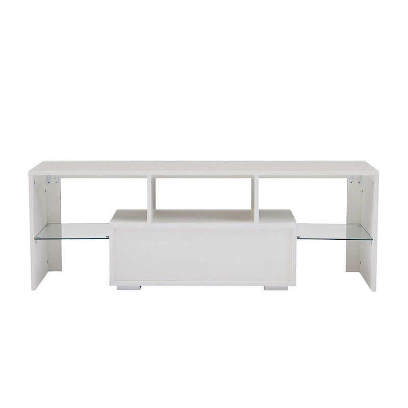 White 51.22 TV Stand with LED Lights and Toughened Glass Shelf for TVs Up to 55
