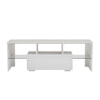 White 51.22 TV Stand with LED Lights and Toughened Glass Shelf for TVs Up to 55