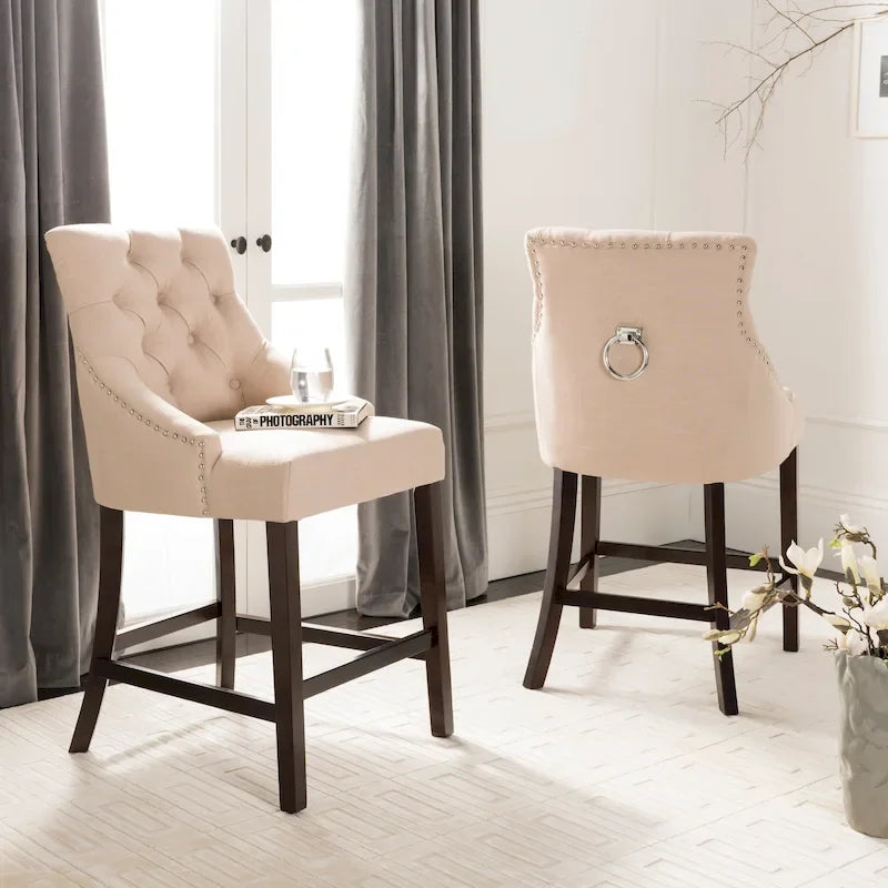 Dottie 26-inch Tufted Wing Back Counter Stool - Grey / Espresso (Set of 2) - 22.5 x 25 x 41 - 22.5 x 25 x 41