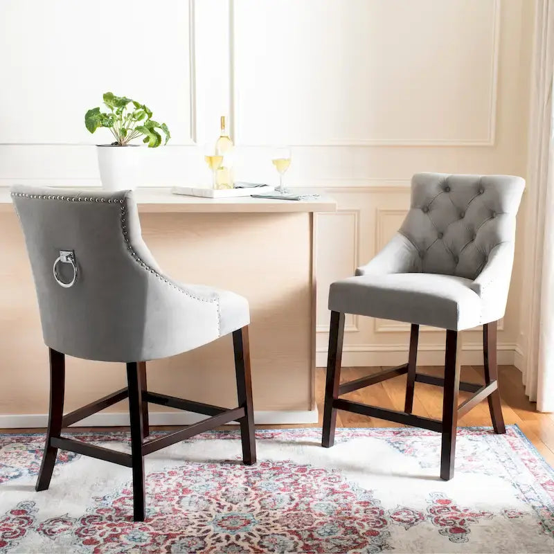 Dottie 26-inch Tufted Wing Back Counter Stool - Grey / Espresso (Set of 2) - 22.5 x 25 x 41 - 22.5 x 25 x 41