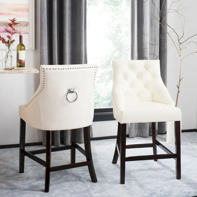 Dottie 26-inch Tufted Wing Back Counter Stool - Grey / Espresso (Set of 2) - 22.5 x 25 x 41 - 22.5 x 25 x 41