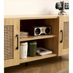 Oak Rattan TV Stand Storage Cabinet Entertainment Center 51.2 Inch - 16.00 x 51.20 x 20.50