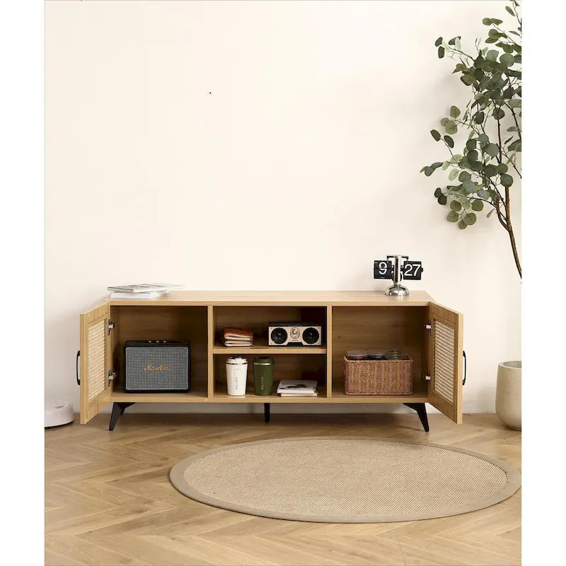 Oak Rattan TV Stand Storage Cabinet Entertainment Center 51.2 Inch - 16.00 x 51.20 x 20.50
