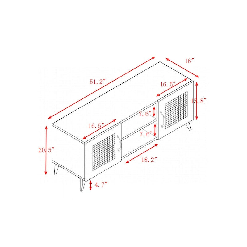 Oak Rattan TV Stand Storage Cabinet Entertainment Center 51.2 Inch - 16.00 x 51.20 x 20.50