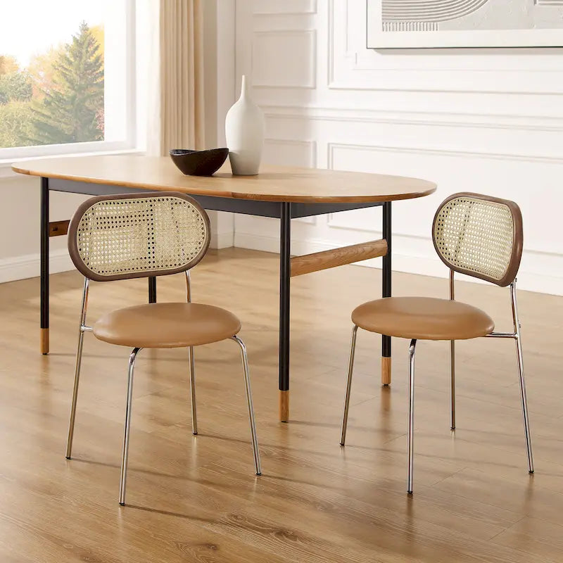 Cane Back Faux Leather Upholstered Dining Chair (Set of 2)