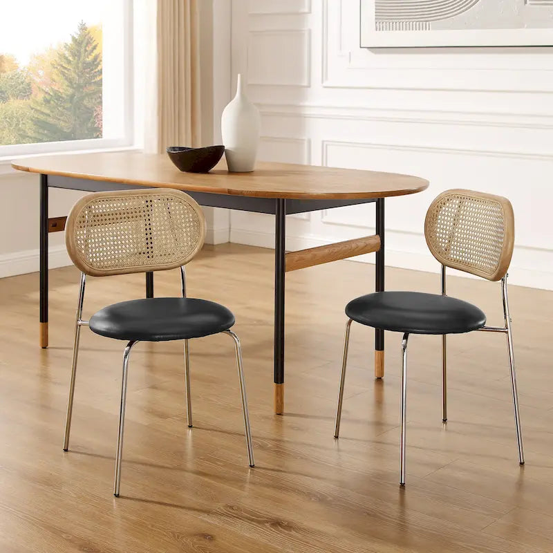 Cane Back Faux Leather Upholstered Dining Chair (Set of 2)