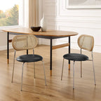 Cane Back Faux Leather Upholstered Dining Chair (Set of 2)