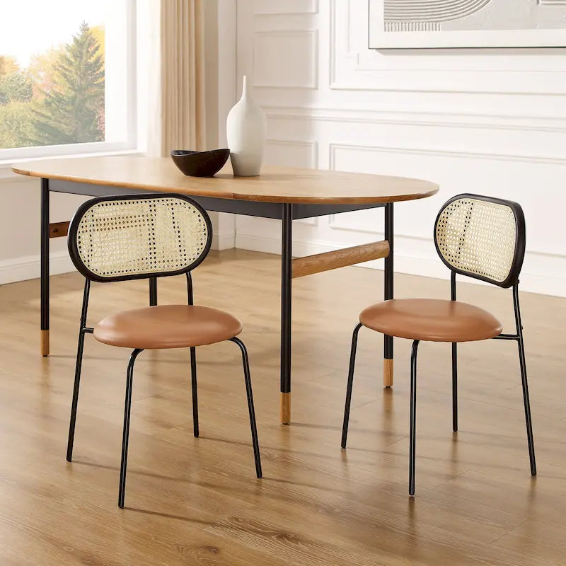 Cane Back Faux Leather Upholstered Dining Chair (Set of 2)