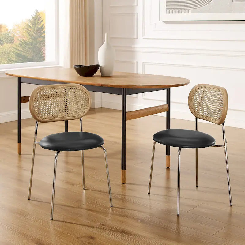  Cane Back Faux Leather Upholstered Dining Chair (Set of 2)