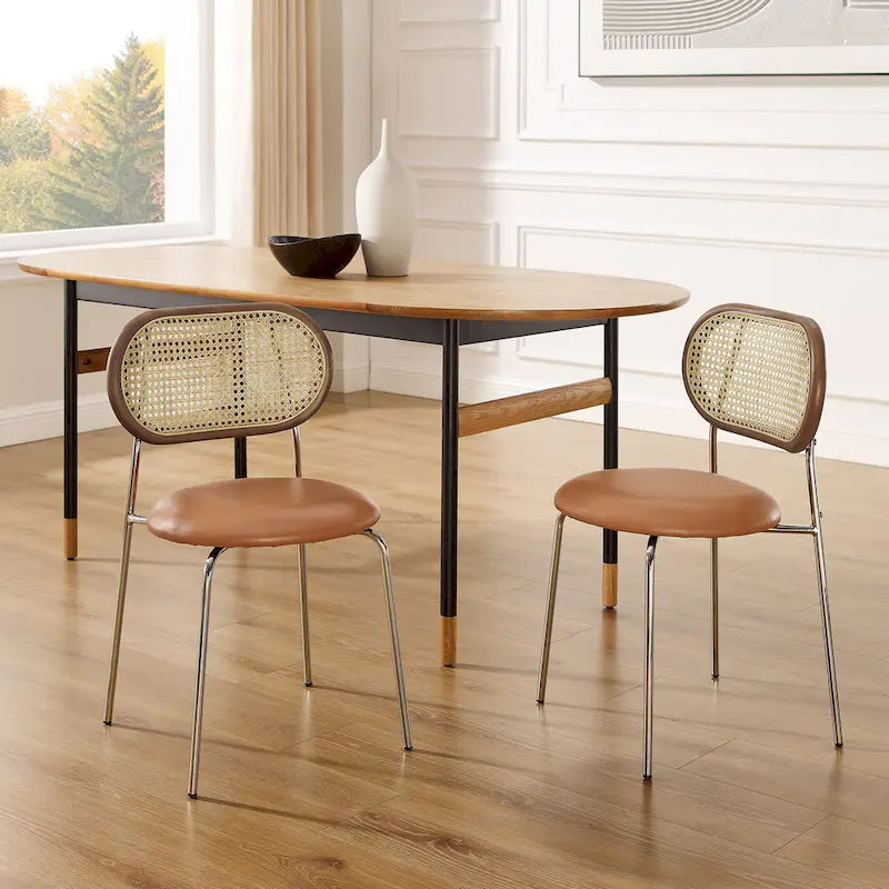 Cane Back Faux Leather Upholstered Dining Chair (Set of 2)