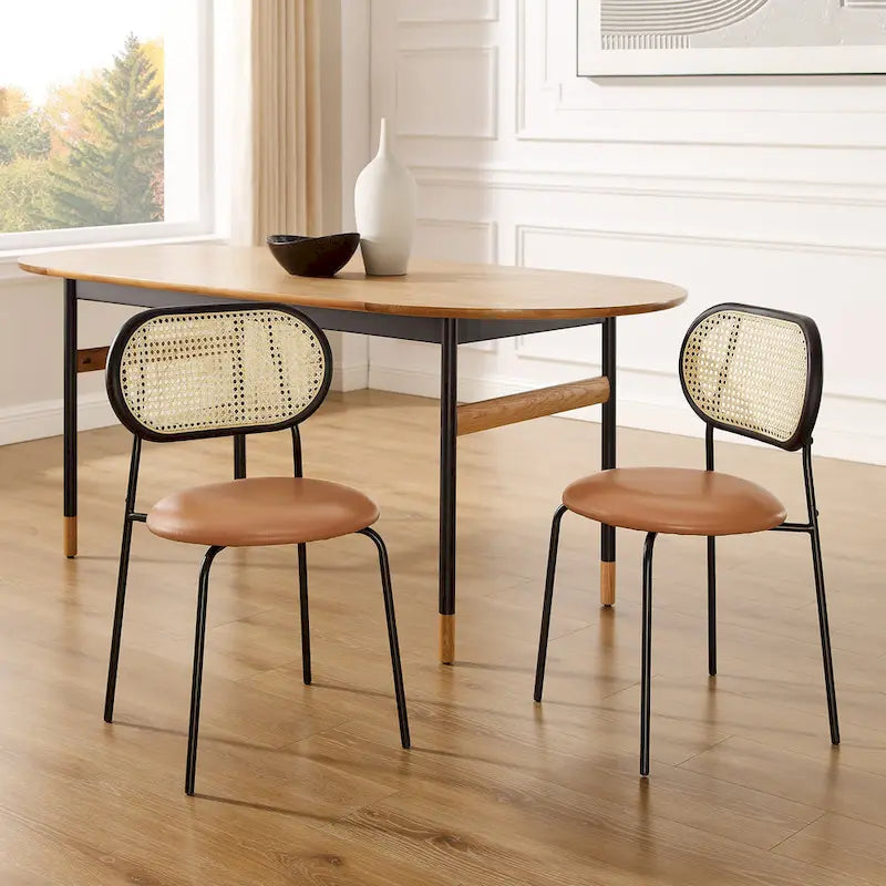 Cane Back Faux Leather Upholstered Dining Chair (Set of 2)