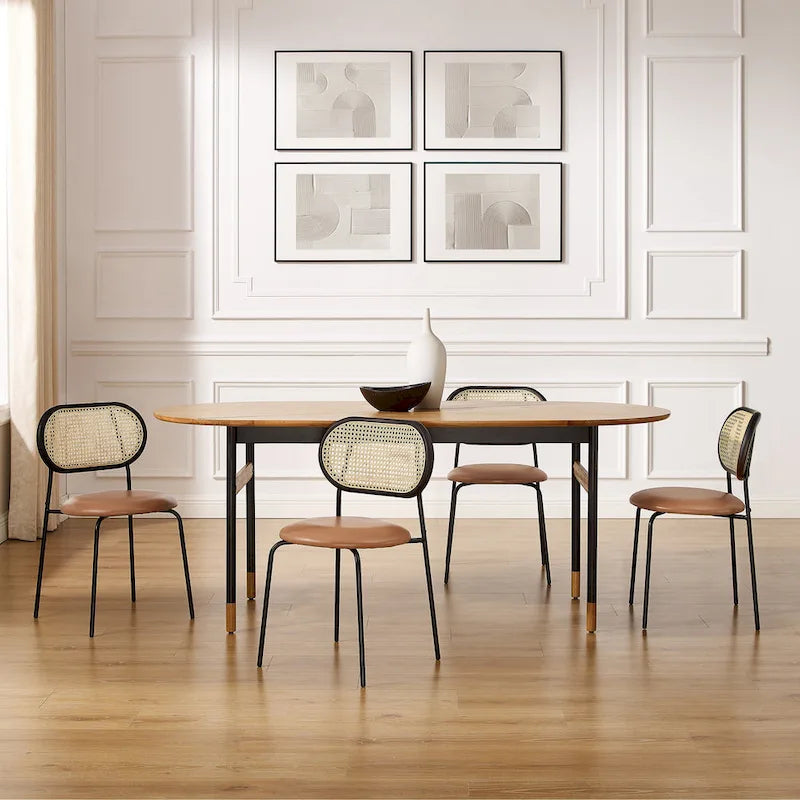 Cane Back Faux Leather Upholstered Dining Chair (Set of 2)