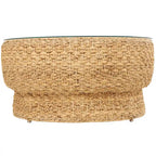 Rattan and Seagrass Handmade Woven Tapered Coffee Table or Accent Table with Glass Top Brown